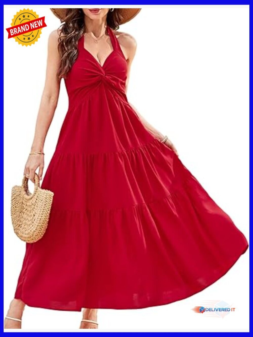 Summer Halter Maxi Dress with Smocked Back and Pockets, True to Size
